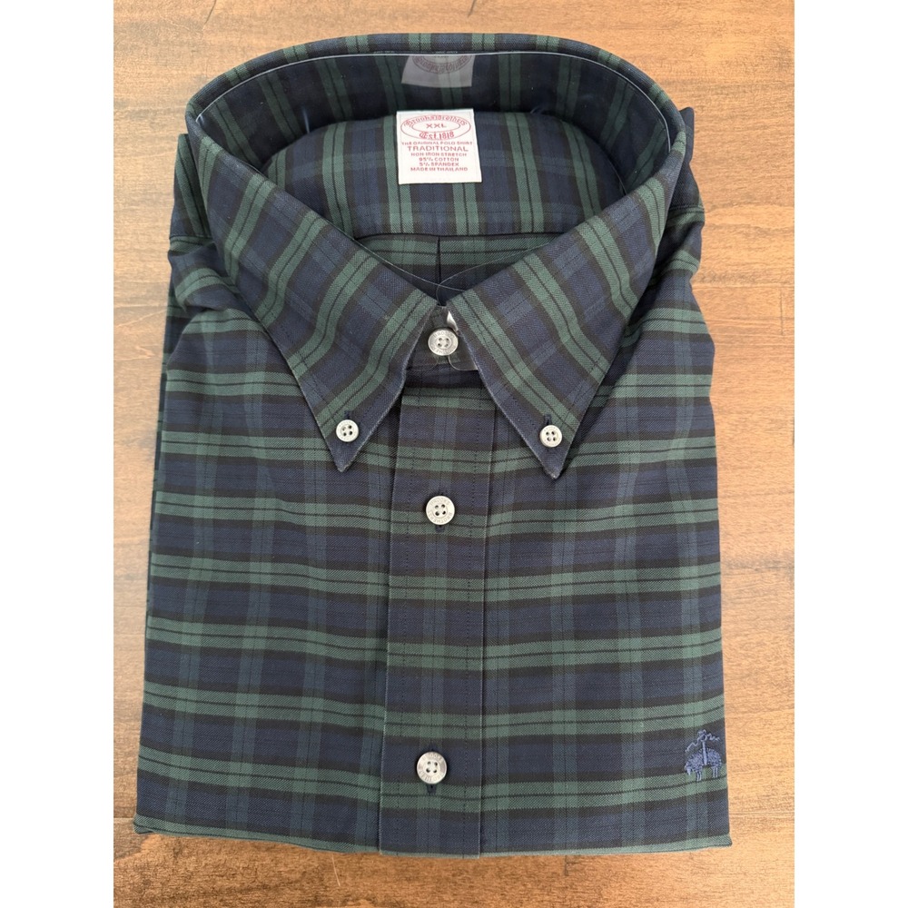 Brooks Brothers Mens XXL Traditional Fit Black Watch Plaid Non-Iron Shirt
